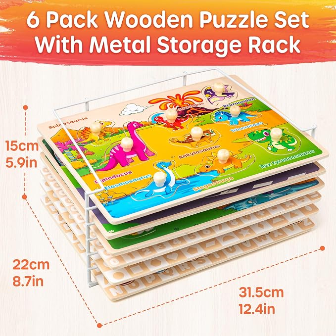 SYNARRY Wooden Puzzles for Toddlers 1-3, 6XSET Puzzles for Toddlers 2-4 - Image 5