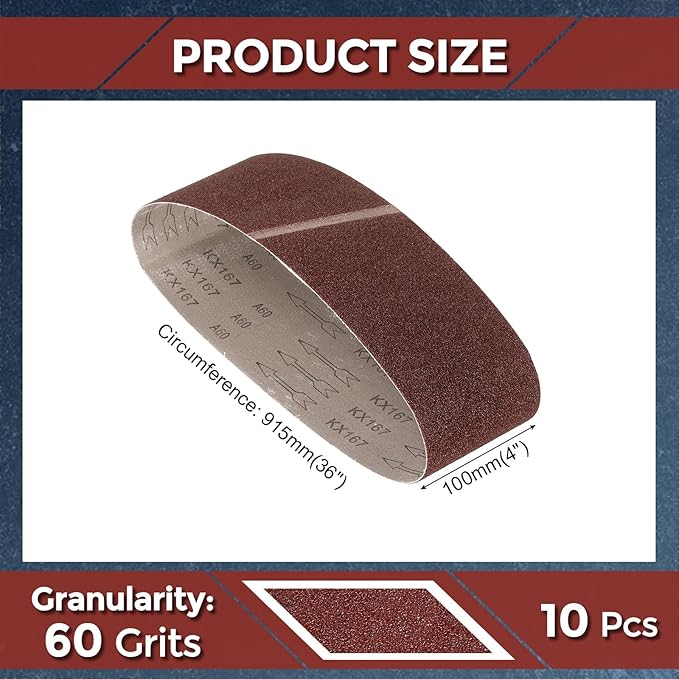 10 Pcs Sanding Belts 4 x 36 Inch 60 Grit Aluminum Oxide Abrasive Sandpaper for Belt Sander Metal Grinding Wood Working Weld Rust Removal