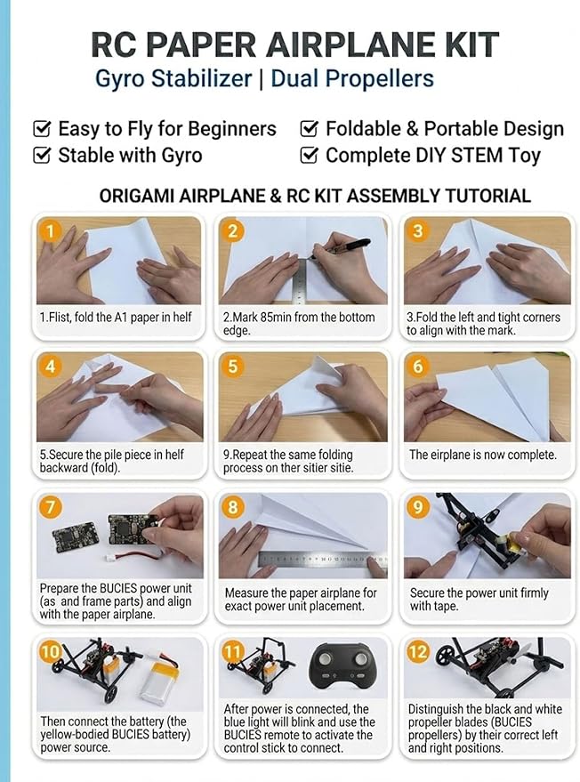 Rc Paper Airplane Kit with Gyro Stabilizer, DIY Model Airplanes Launcher - Image 3