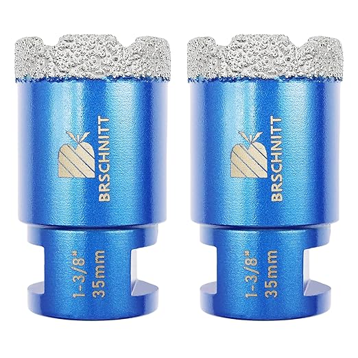 1-3/8 Inch Diamond Core Drill Bit for Porcelain Tile Ceramic Marble Granite Drilling,BRSCHNITT 2pcs Vacuum Brazed Diamond Hole Saw with 5/8-11 Thread (35mm 2pcs)