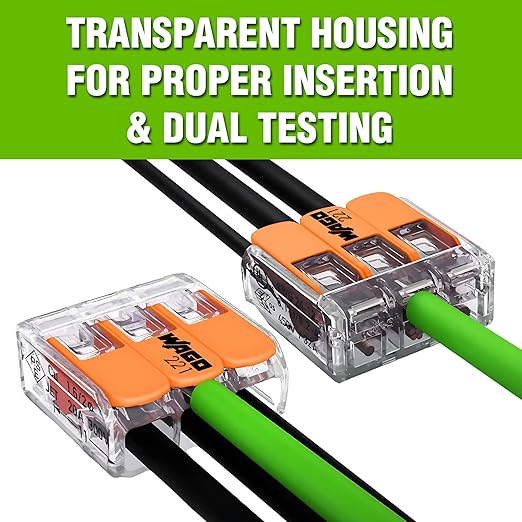 WAGO 221 Series 90pc Compact Splicing Wire Connectors | Includes (25x 221-2401), (25x 221-412), (25x 221-413), (15x 221-415) | WAGO Wire Connectors | 221 Straight Inline Splice | Electrical Lever Nuts