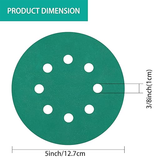 100PCS 600 Grit Premium Green Sanding Discs, 5-Inch 8-Hole Sandpaper for Random Orbital Sander