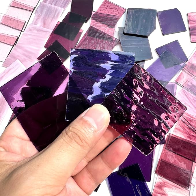 ILLUCKAI 2.2lb Purple Stained Glass Scraps, Irregular Stained Glass Sheets - Image 4