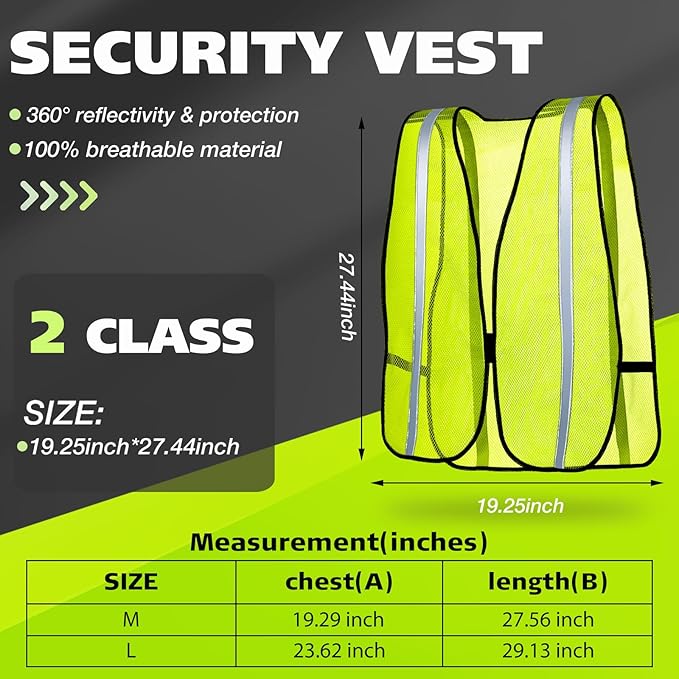 Jecery 20 Packs High Visibility Vest Safety Reflective Hi Visibility Mesh Vest Lightweight Neon Universal Size for Men Work Outdoor (M)