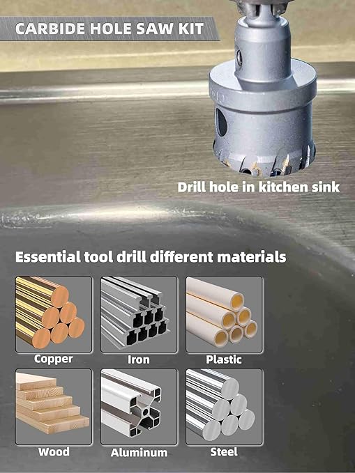 HIGHFIRE 20pcs Carbide Hole Saw Kit with Case, Carbide Tipped Hole Cutter with Pilot Drill bit for Stainless Steel, Iron, Aluminum, Alloy, Plastic