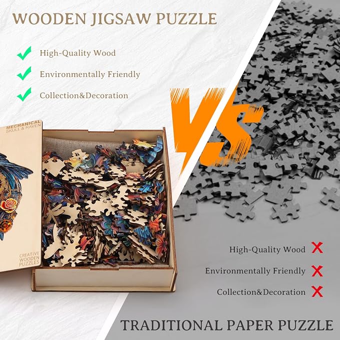 KAAYEE Wooden Puzzles for Adults, Raven & Mechanical Skull Wooden Jigsaw Puzzle - Image 8