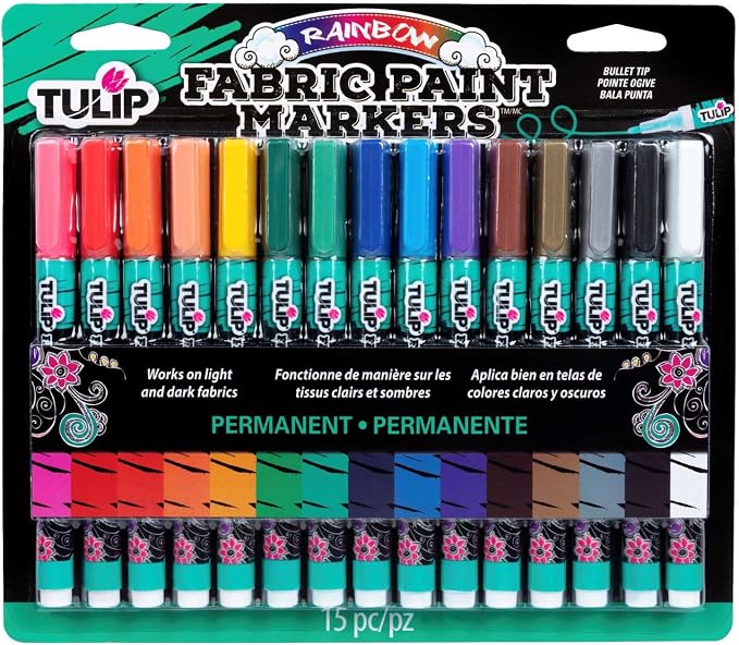 TULIP-33701 Fabric Paint Markers Rainbow 15 Pack, by Tulip