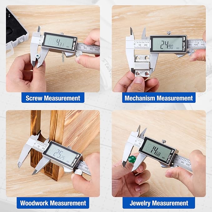 Digital Caliper 12 Inch with Large LCD Screen, Inch/MM/Fraction Conversion, 300mm Micrometer Caliper All Stainless Steel Diameter Measuring Tool for Jewelers/Woodworkers/DIY