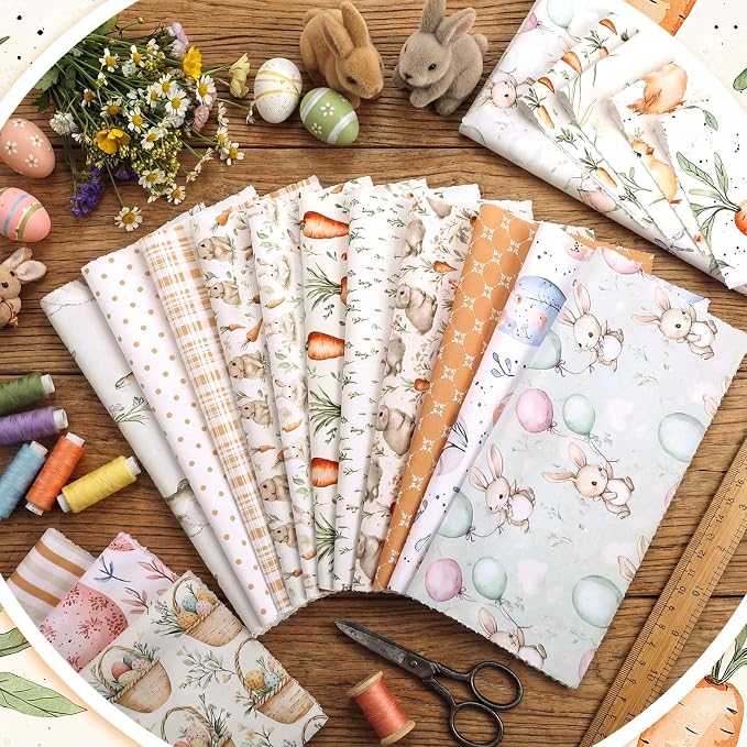HunnmingRe 20 Pcs 10''x10'' Easter Quilting Fabric Square Bundle Watercolor - Image 3