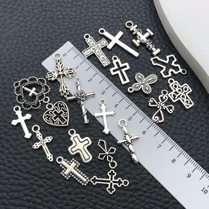 WOCRAFT 60pcs Antique Silver Cross Bracelet Charms - Image 3