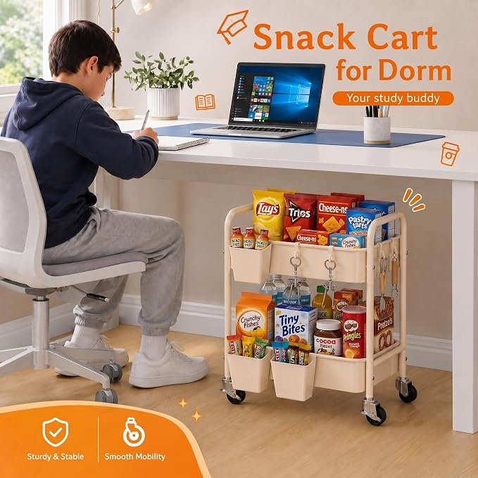 2 Tier Small Rolling Cart Metal - Image 4