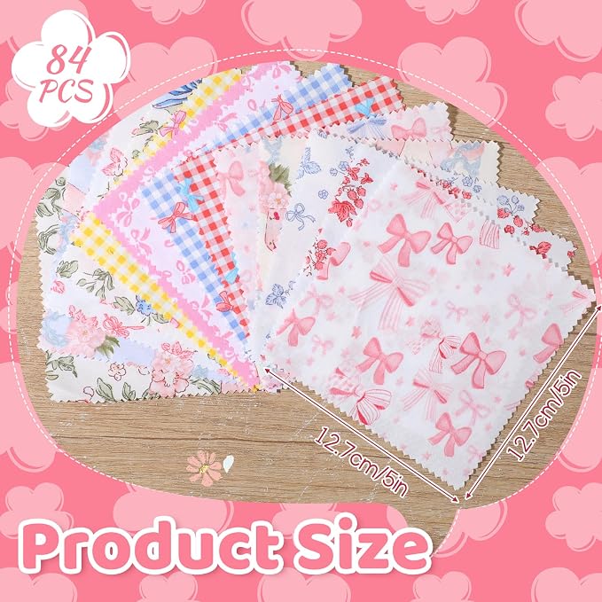 84 Pcs Multicolor Charm Packs for Quiltings, Beautiful Colorful Bow and Flower - Image 2