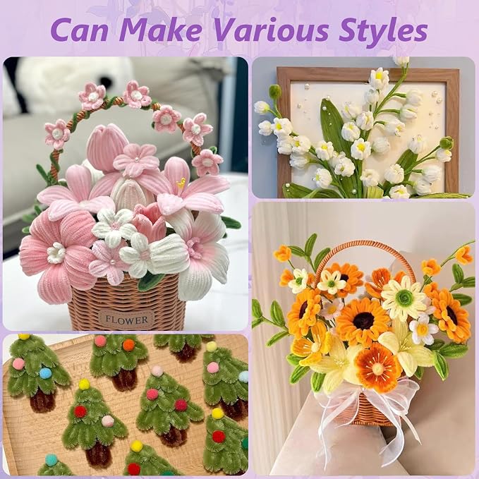 1050 PCS Pipe Cleaner Flower Kit, 15 Assorted Colors Pipe Cleaners Craft - Image 6