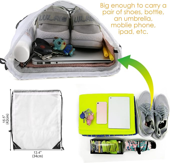BeeGreen Drawstring Bags Backpacks Bulk, 20 Pieces White Gym Cinch Bags - Image 3