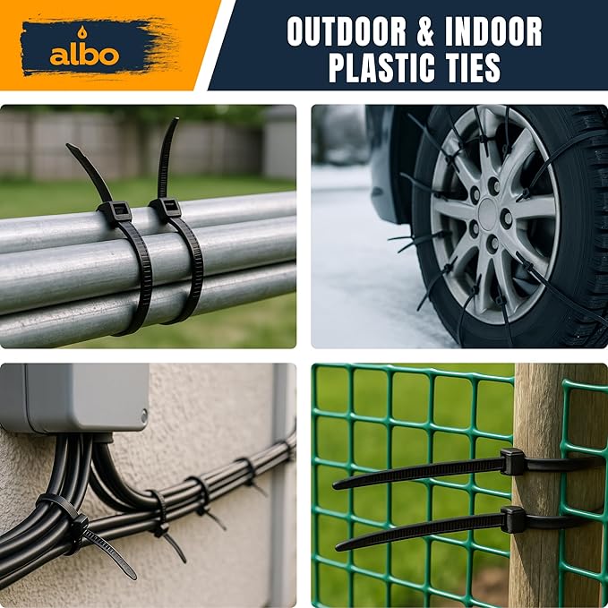 ALBO Zip Ties White 8 Inch 1000 Pack 40 lb, Long Plastic Cable Ties Thick 0.14 Inch Tie Wraps Heavy Duty UV Resistant Nylon Wire Ties for Indoor and Outdoor