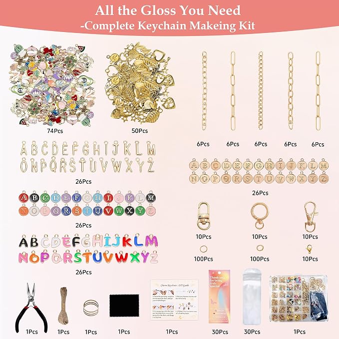 Lemosyu 563Pcs Lip Gloss Keychain Making Kit, DIY Craft Bag Charm Kit - Image 2