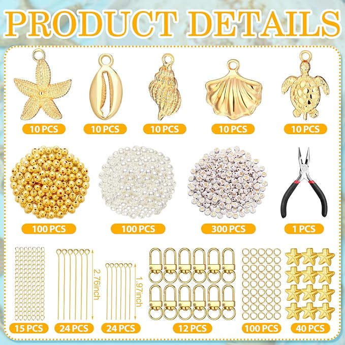 Cunno 776 Pcs Beach Seashell Bag Charm Making Kit, Ocean Coastal DIY Keychain - Image 2