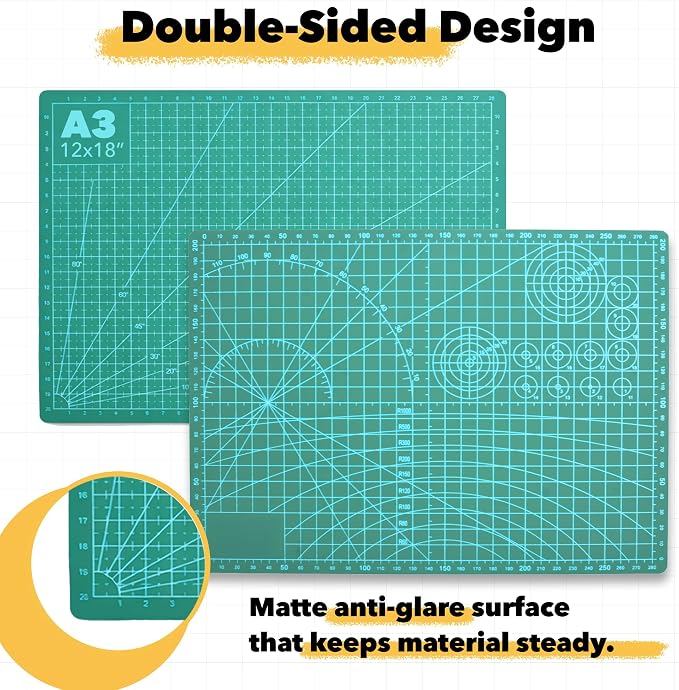 Mandala Crafts Self-Healing Cutting Mat Set – 12" x 18" A3 Green Double-Sided - Image 2