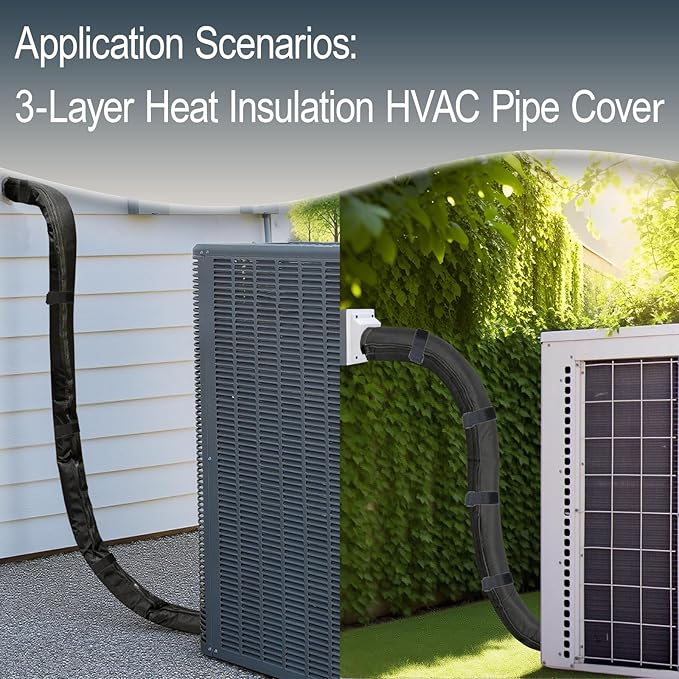 Outdoor Pipe Insulation Cover - 72" x 10.2" Weatherproof HVAC AC Line Set Protector, Heavy-Duty Fabric Wrap for Sun, Rain & Winter Freeze Protection, with 4 Adjustable Straps