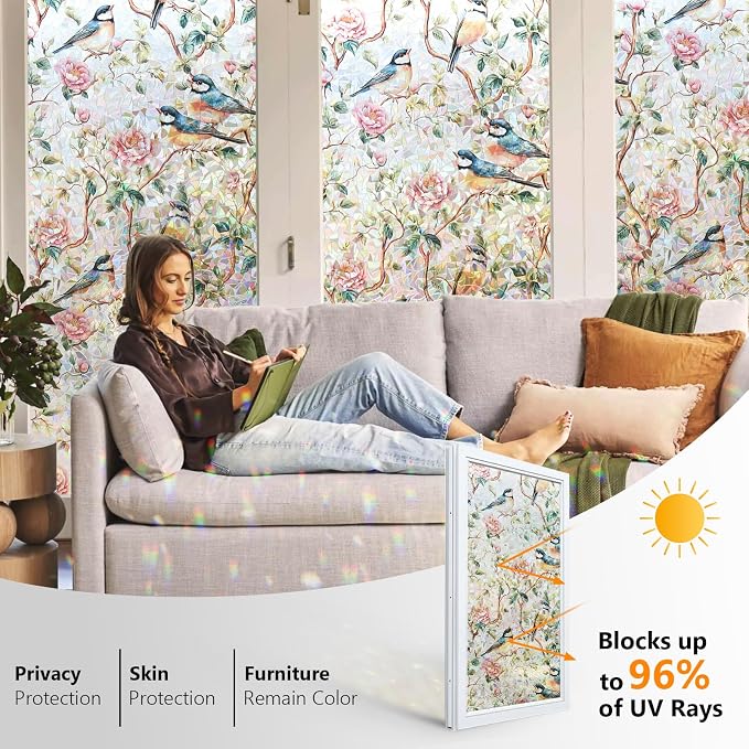 Window Privacy Film Stained Glass 35.4" x 78.7" Rainbow | Static cling – no glue - Image 3