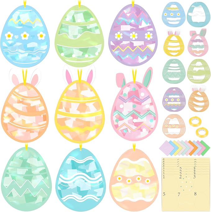 Renbuzhu 48PCS Easter Crafts Bulk: Eggs Paper Suncatchers DIY Kit by Renbuzhu