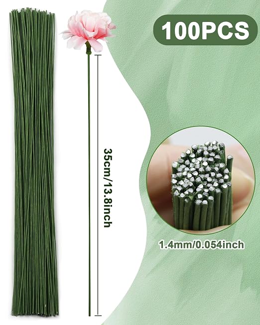 100 PCS 18 Gauge Green Floral Wire Stems - Image 2