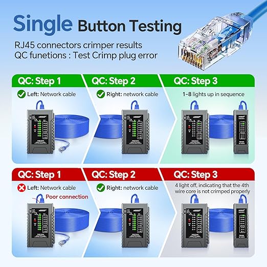 NOYAFA NF-468YS Network Cable Tester, Rechargeable RJ11 RJ45 Ethernet Cable Tester for CAT5 CAT5 CAT6 CAT7, Continuity Tester UTP/STP Cable Toner POE Tester LAN Telephone 60V Anti-Burn Network Tools