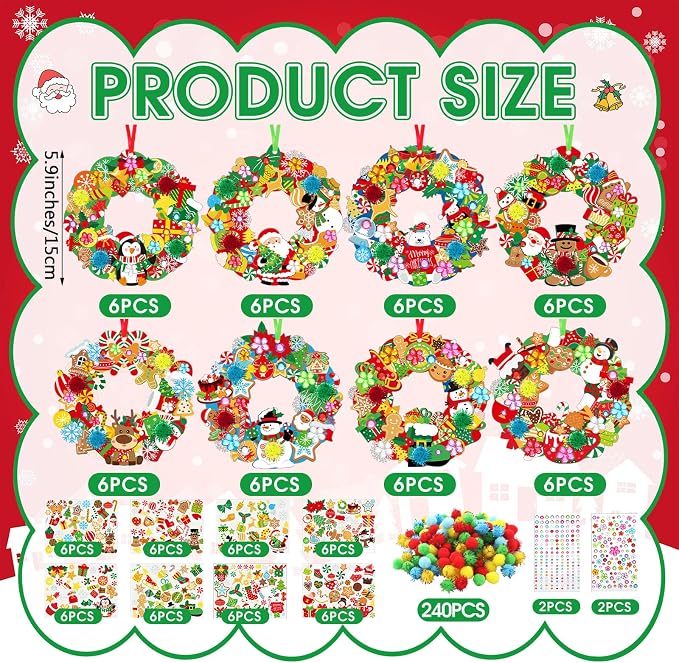 Hollowfly 48 Sets Christmas Wreath Craft Kits - Image 3