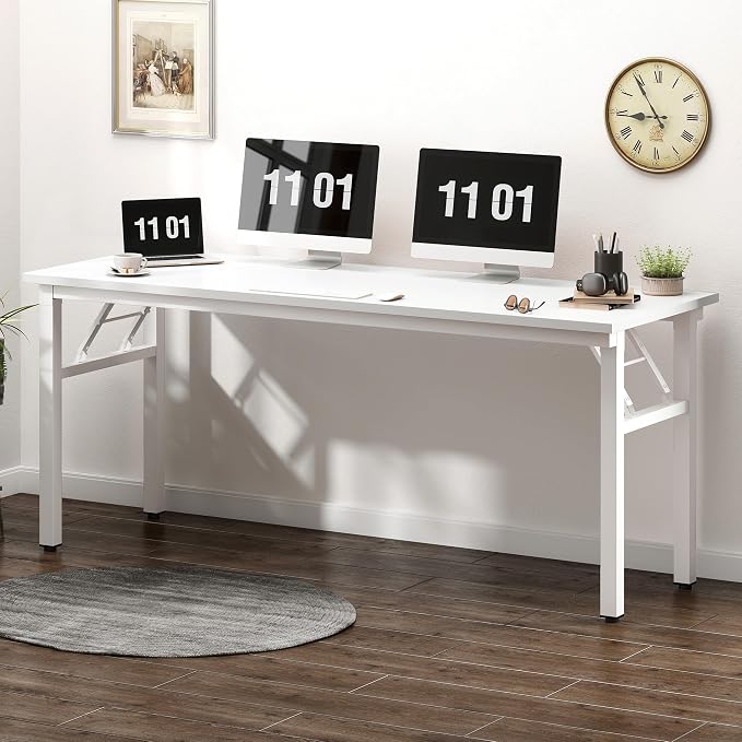 Need Large Folding Computer Desk, 62 Inch Writing Table, Metal Frame, Sturdy - Image 2