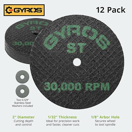 GYROS Cut-Off Wheels for Rotary Tools – 2” Super-Tensile Fiberglass Reinforced, 12-Pack | Designed for Stainless Steel, Titanium, Nickel, Carbon & Chrome Alloys | Made in USA 11-42002/12
