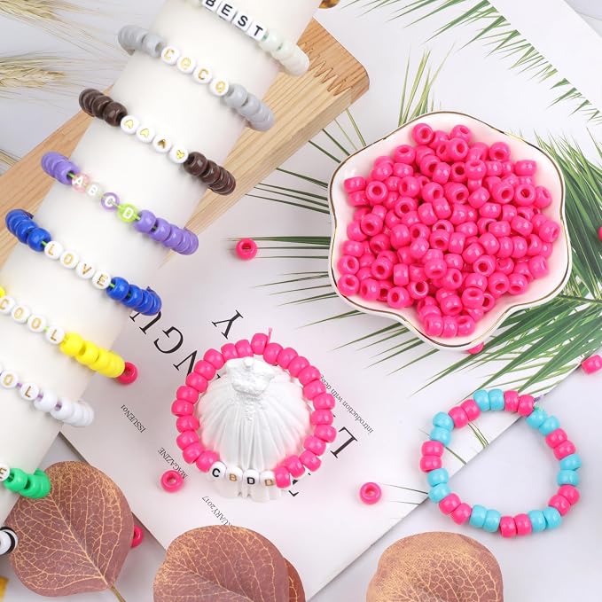 1000Pcs Pony Beads Bracelet 9mm Rose Plastic Barrel Pony Beads - Image 3