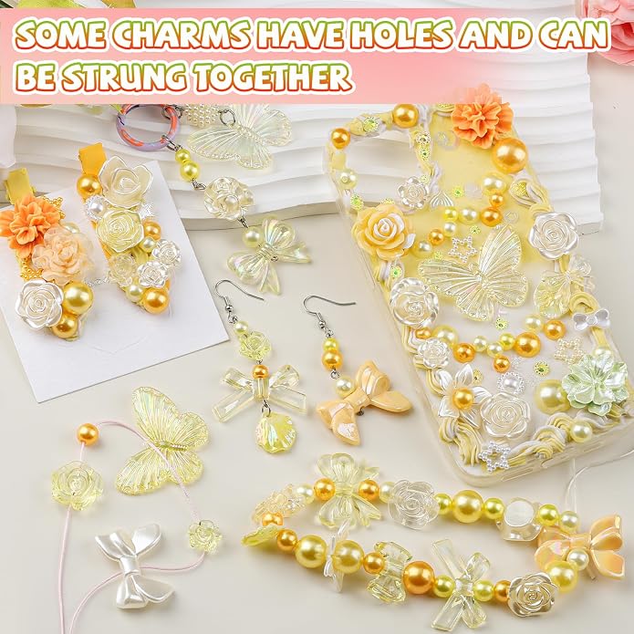 350 Pieces 3D Resin ABS Colorful Rose Flower Bows Butterfly Charms - Image 6