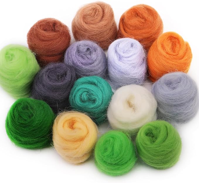 Mayboos 15 Colors Felting Wool, Wool Yarn Roving, Spinning Wool Roving by Mayboos