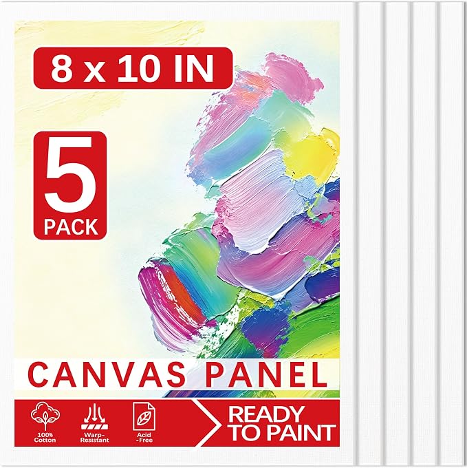 8x10 Canvas Boards for Painting, Primed Cotton Panels, 5 Pack | Pre-Primed by Jofuler-USDirect
