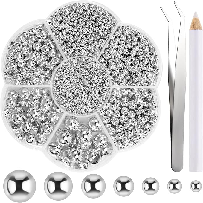 NACHLYNN 6480 Pcs Flat Back Pearl 7 Sizes Sparkling Silver AB Half Round Beads by Createyourownlifestory