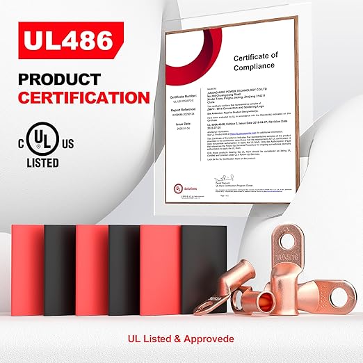 AIRIC UL Listed 4 AWG - 3/8" Battery Cable Lugs, Heat Shrink Ring Terminals End, Copper Cable Ends, Wiring Connector Terminal, Electrical Crimp Connectors, Wire Lug for 4 Gauge Wires, 6 PCS