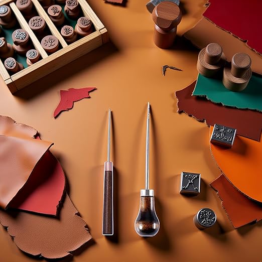 2Pcs Brown Scratch Awl Wooden Handle Pin Stamping Tool for Leather Craft Cloth Design Marking and Tracing Tools Sewing Tools, Sewing Notions and Supplies