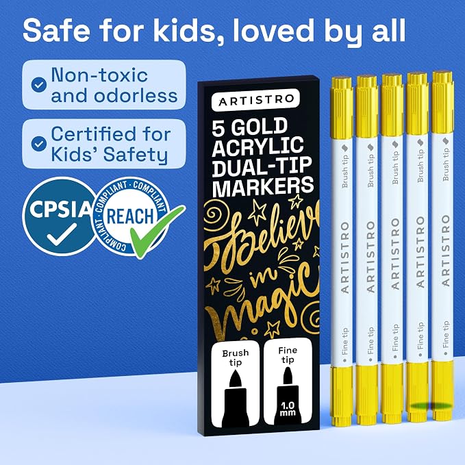 ARTISTRO 5 Gold Acrylic Paint Markers - Image 6