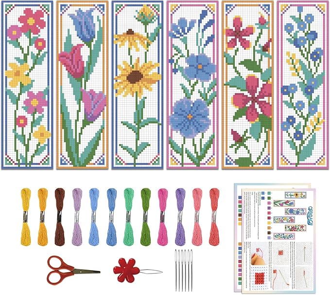 ORIGACH 6 Pcs Flower Cross Stitch Bookmark Kit by ORIGACH