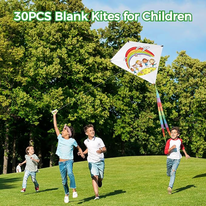 B bangcool DIY Kids Kite Kites Making Painting White Paper Blank Kites - Image 3