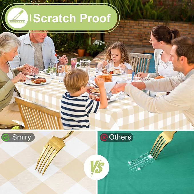Smiry Rectangle Table Cloth, Waterproof Vinyl Tablecloth - Image 5