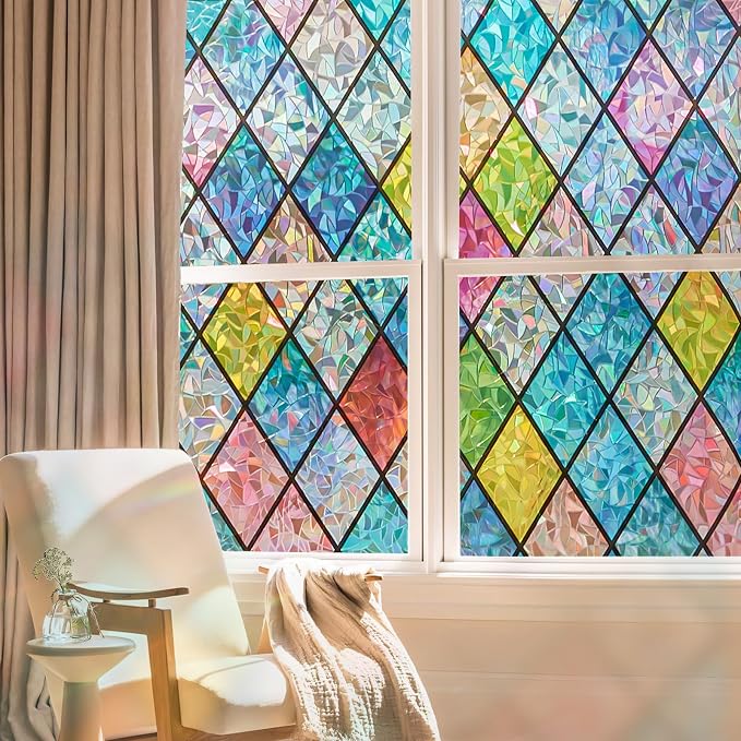 Windimiley Stained Glass Window Privacy Film: 3D Rainbow Floral Decorative - Image 9