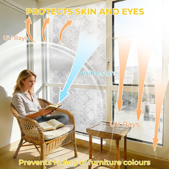 Window Privacy Film Decorative for Front Door, Bathroom Static Cling Stained - Image 3