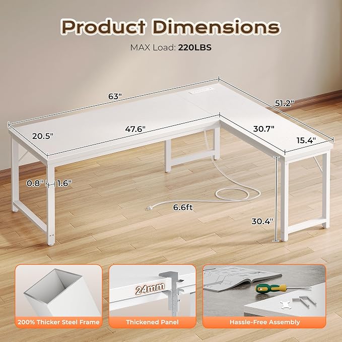 Huuger 63 Inch L Shaped Desk - Image 3