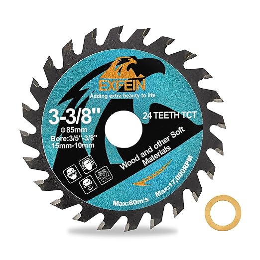 3-3/8" Wood Cutting Disc - 24T TCT Carbide Tipped Teeth Compact Circular Saw Blade with 10mm Arbor, General Purpose for Cuttting in Wood Plastic and Composite Materials
