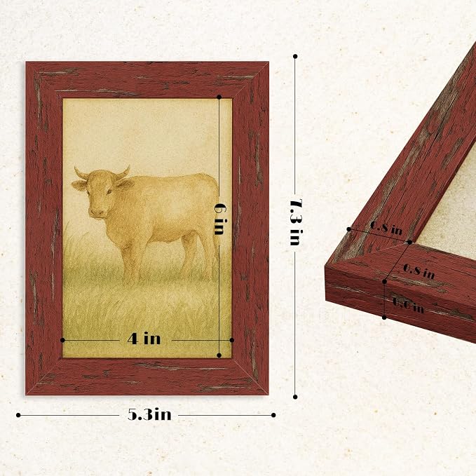 puthiac 4x6 Rustic Farmhouse Picture Frame, Barn Red, 1 Pack | Distressed MDF - Image 5