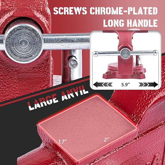 Home Vise 4-1/2" Jaw Width Bench Vise with a 3 Inch Jaw Opening Home Vise for Woodworking, Drilling, Cutting Cast Iron Red