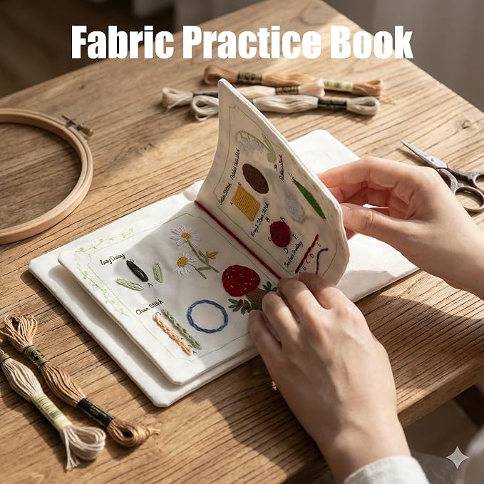 TenDawn Basic Embroidery Starter Kit – 12 Essential Stitches, Fabric Practice - Image 2