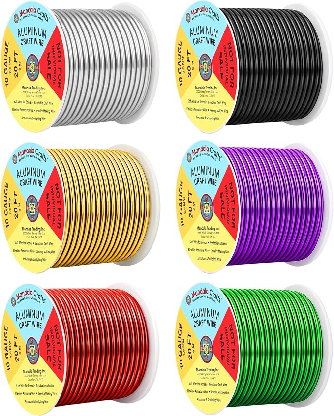 Mandala Crafts 10 GA Silver Black Red Assorted Anodized Aluminum Craft Wire | by MandalaCrafts