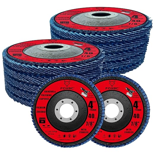 FOXBC 4-1/2 inch Flap Disc for Angle Grinder, 40 Grit, Type 29, Premium Zirconium Grinding and Polishing for Metal, 10 Pack